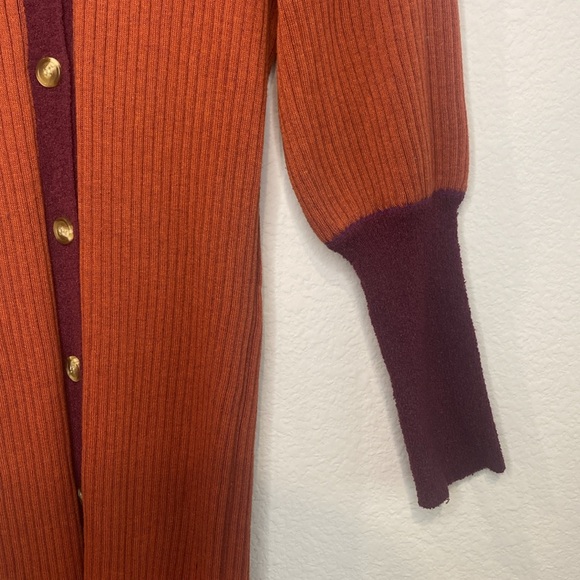 Current Air Contrast Button Down Sweater Brick Dress M - Picture 6 of 11